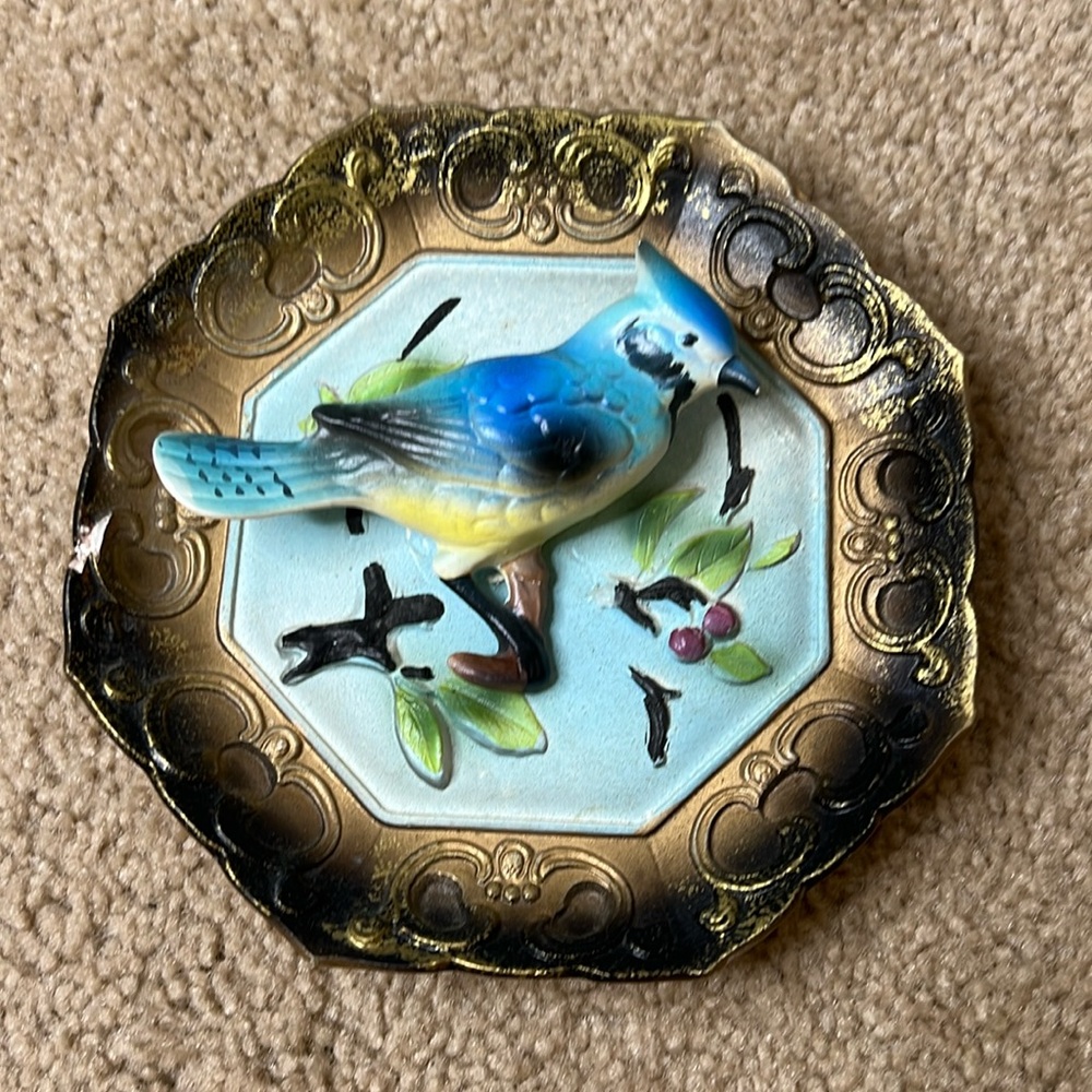 Vintage Napco Original 3D Blue Jay Bluejay Bird Plate C7195 Wall Decor